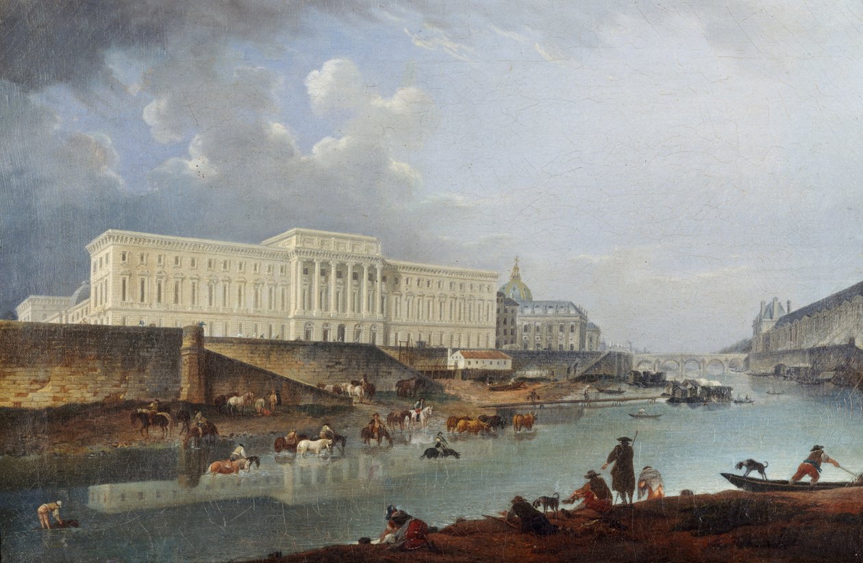 Das Hôtel de la Monnaie, der Quai de Conti und die Seine, gesehen von der Spitze der Île de la Cité, 1777 von Pierre Antoine Demachy