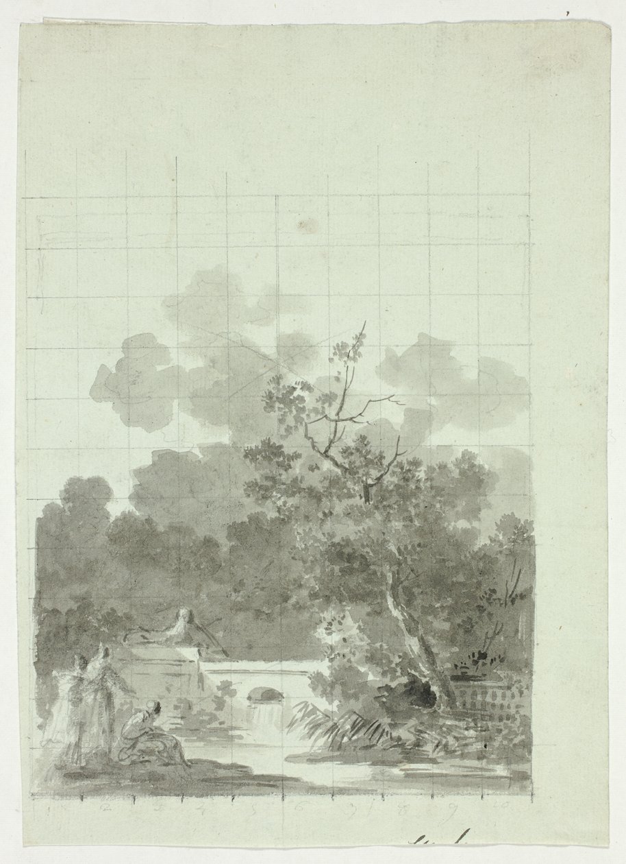 Blick auf den Park von Versailles: Angeln im Teich nahe einem Baumhain von Pierre Antoine Mongin