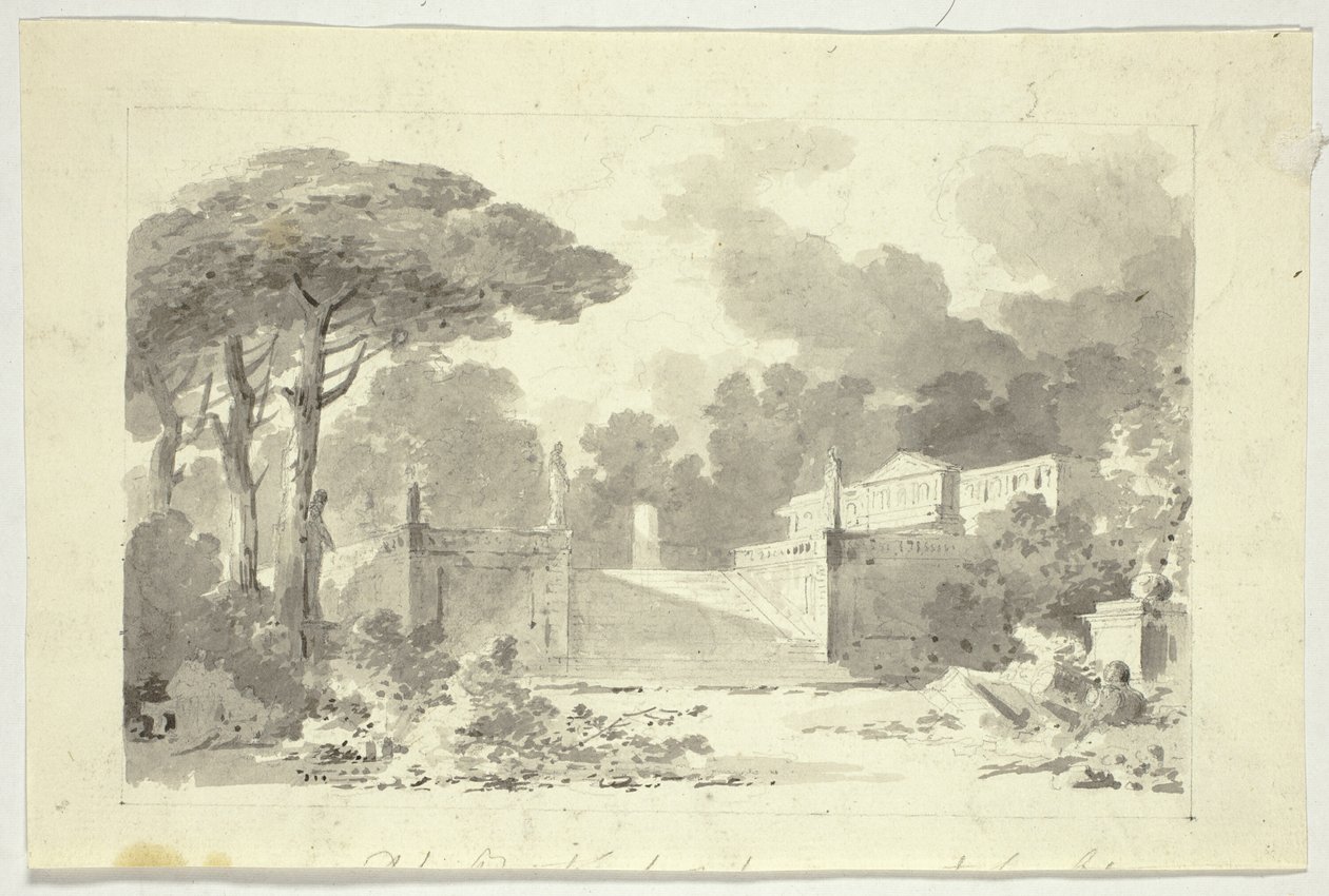 Ansicht des Parks von Versailles: Monumentale Treppe, Sockel und Tempel von Pierre Antoine Mongin