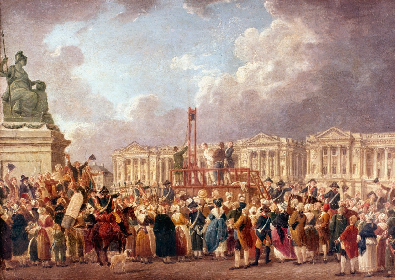 Hinrichtung durch die Guillotine in Paris während der Französischen Revolution, 1790er 1793-1807 von Pierre Antoine de Machy