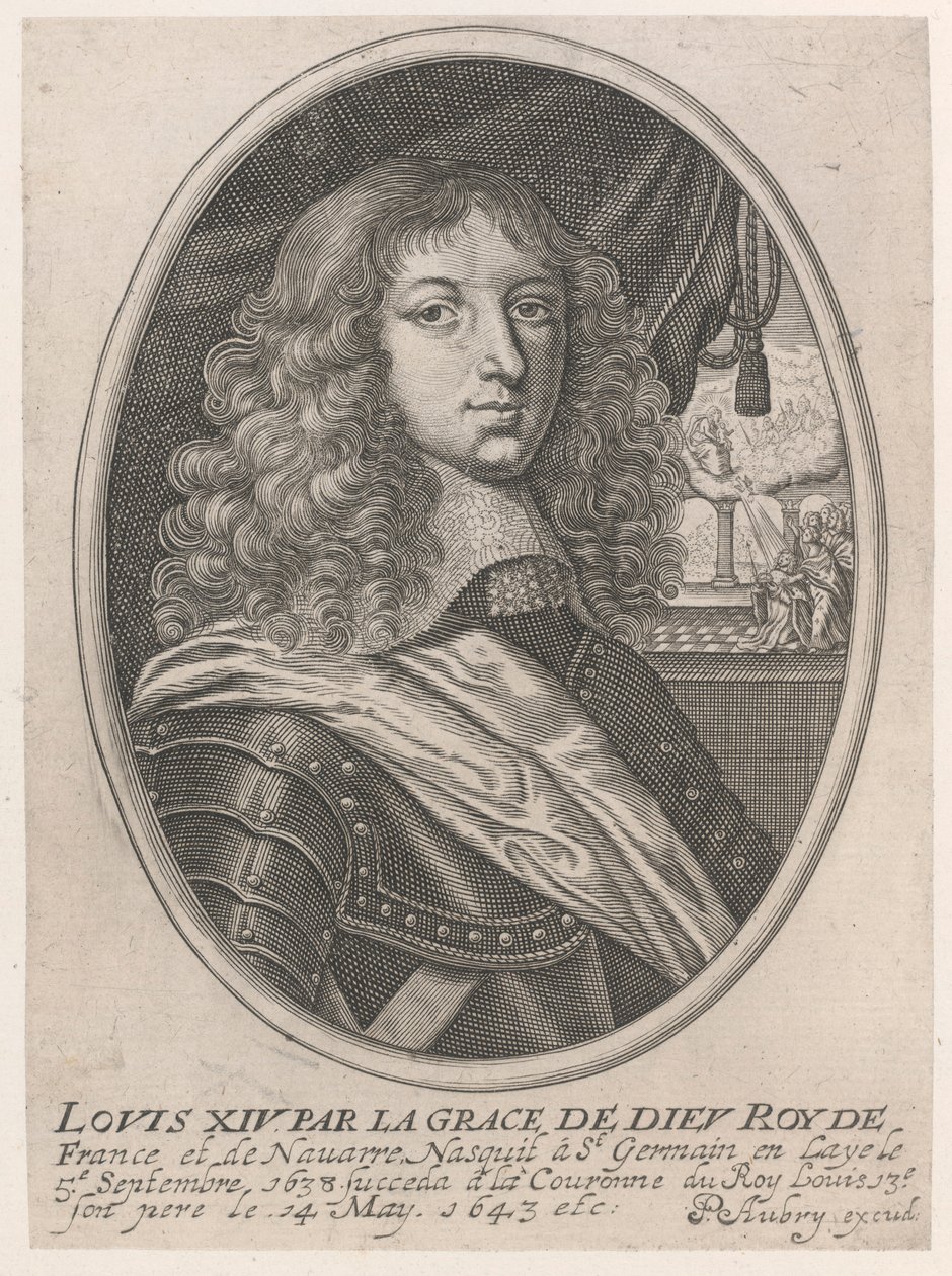 Porträt von Ludwig XIV. (Louis XIV par la Grace de Dieu Roy de France et de Navarre) von Pierre Aubry