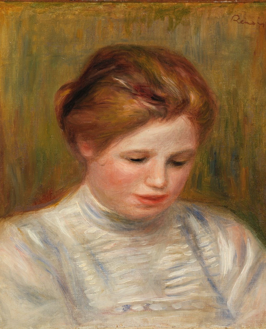 Kopf; auch genannt Etude de brodeuse von Pierre Auguste Renoir