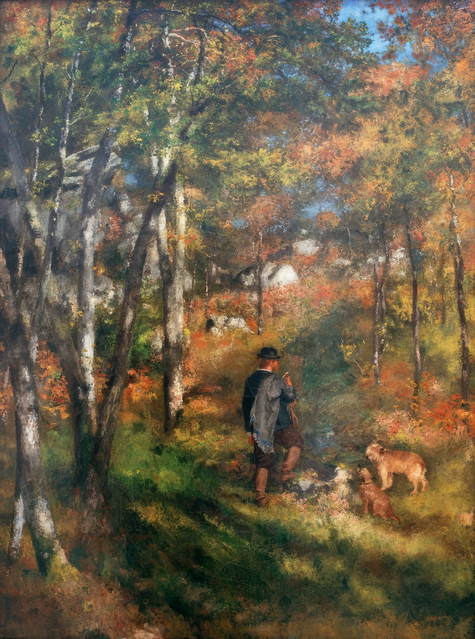 Der Maler Jules Le Coeur und seine Hunde im Wald von Fo von Pierre Auguste Renoir