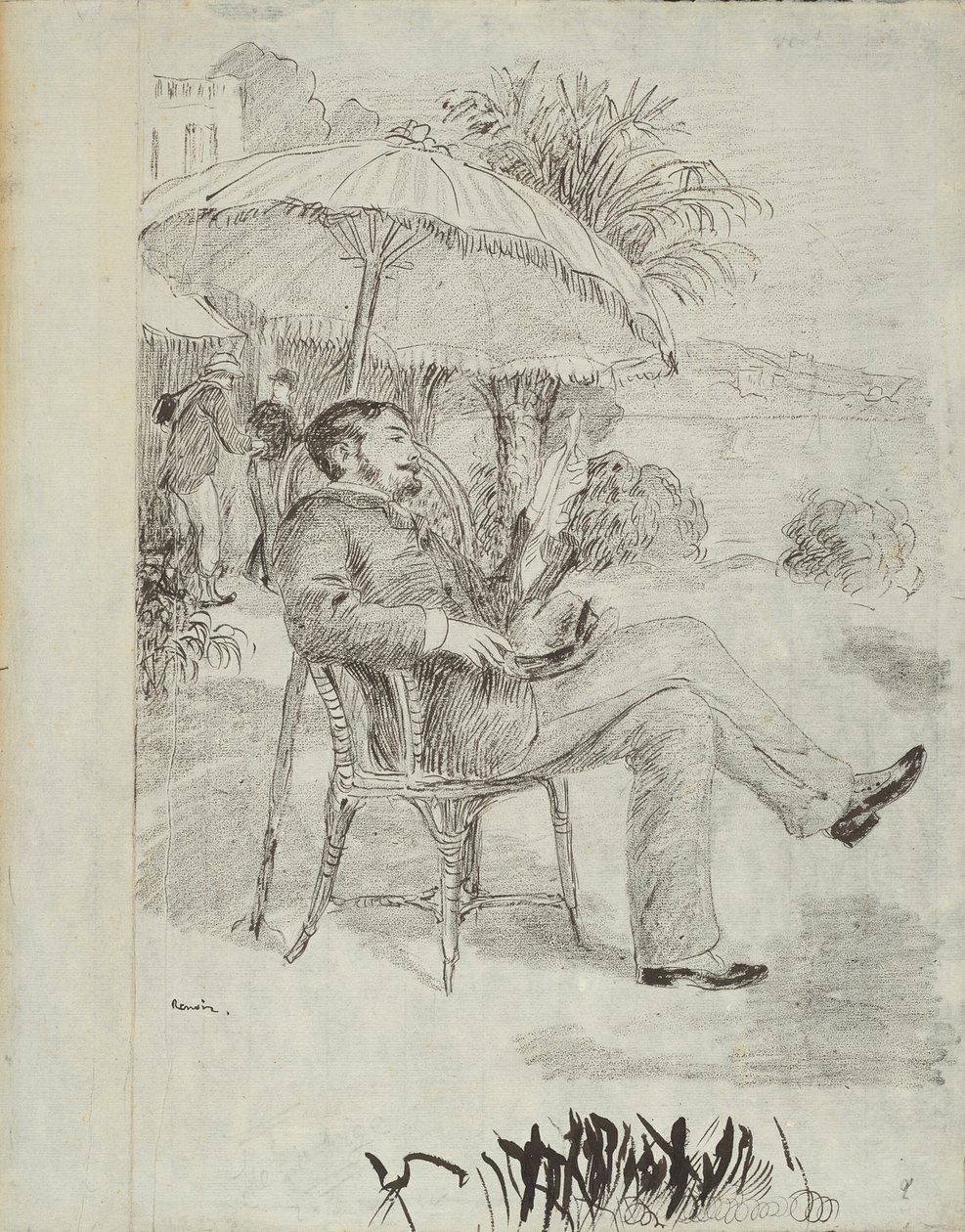 Auf der Terrasse eines Hotels in Bordighera: Der Maler Jean Martin überprüft seine Rechnung (Illustration für Edmond Renoirs „L’étiquette“) von Pierre Auguste Renoir