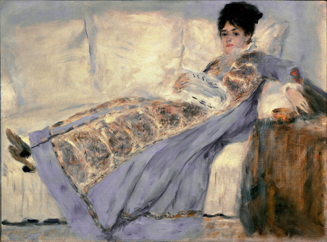 Porträt von Madame Monet (Camille Madame Monet, die die Zeitung „Le Figaro“ liest) von Pierre Auguste Renoir