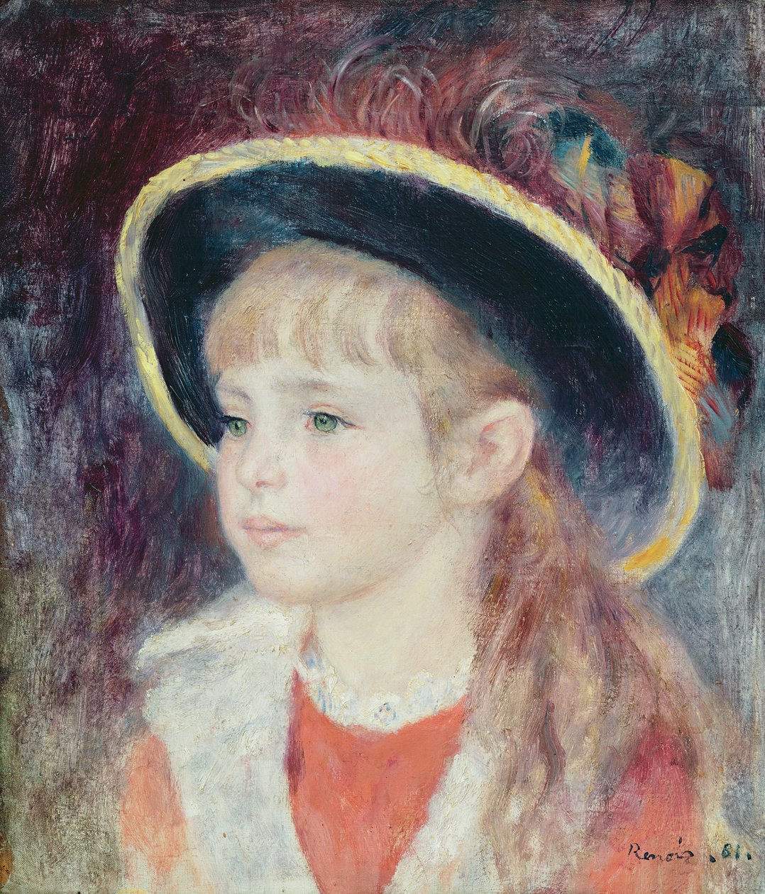Porträt eines jungen Mädchens mit blauem Hut, 1881 von Pierre Auguste Renoir
