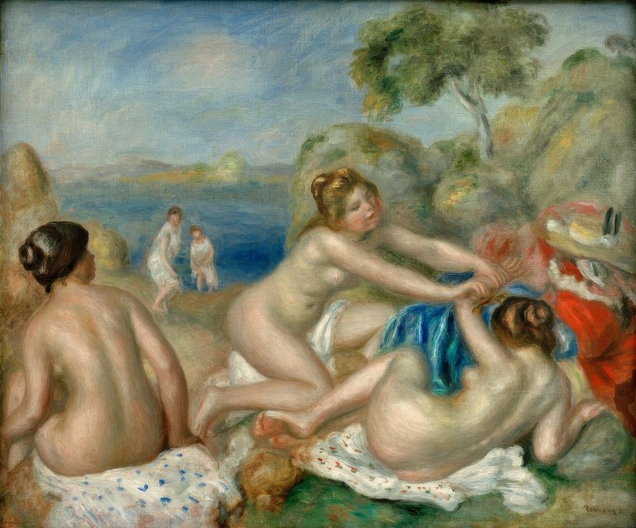 Drei Badende mit Krabbe von Pierre Auguste Renoir