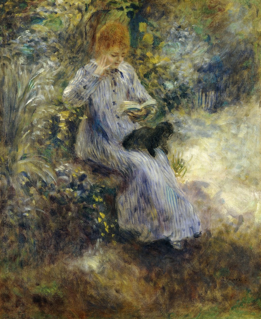 Frau und schwarzer Hund, 1874 von Pierre Auguste Renoir