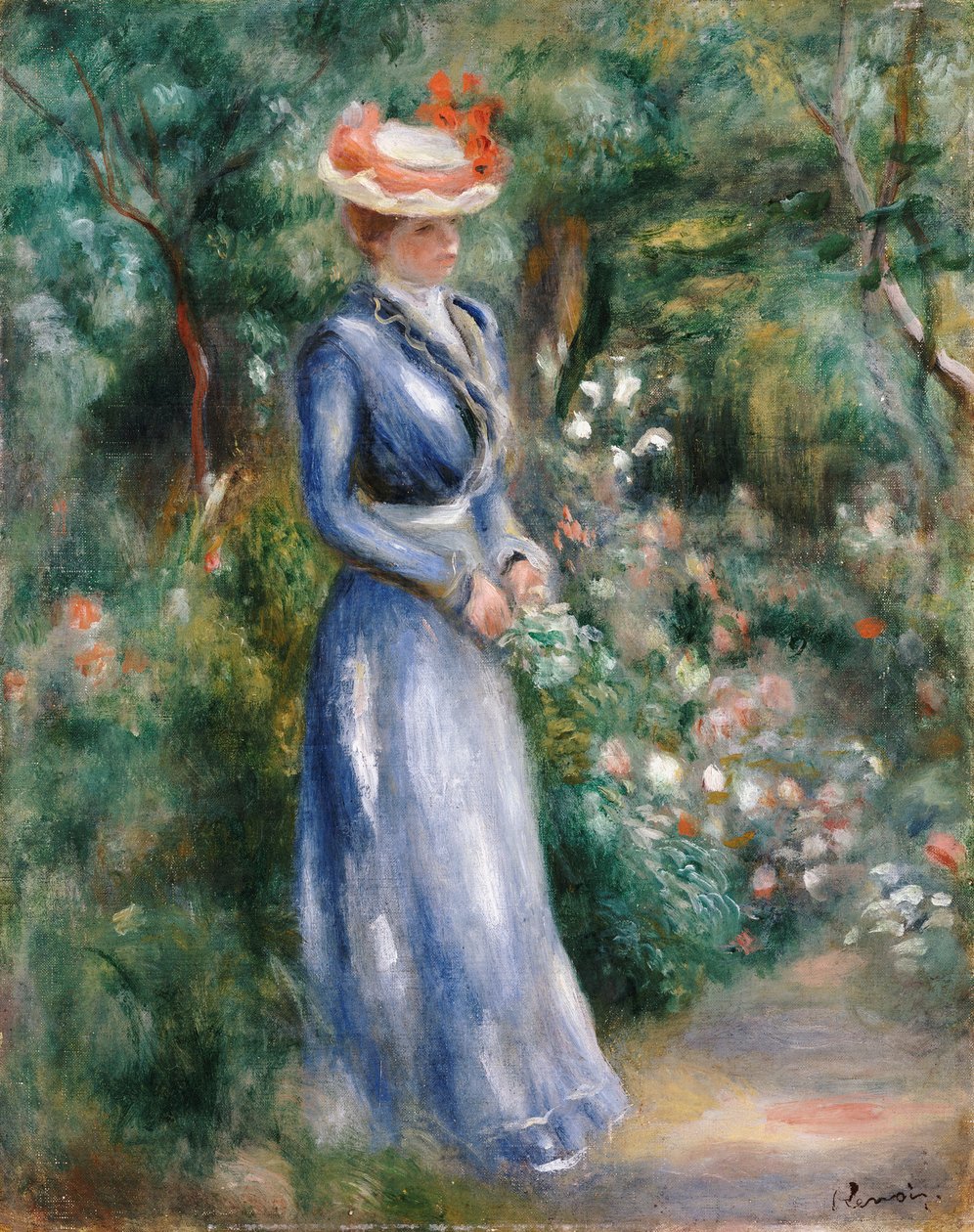 Frau in einem blauen Kleid im Garten von Saint-Cloud von Pierre Auguste Renoir