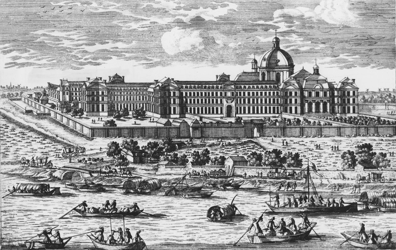 Ansicht der Salpêtrière. Gravur von Aveline im 17. Jahrhundert. von Pierre Aveline