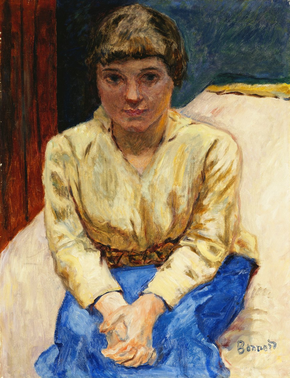 Mädchen sitzt, mit verschränkten Händen, ca. 1916 von Pierre Bonnard