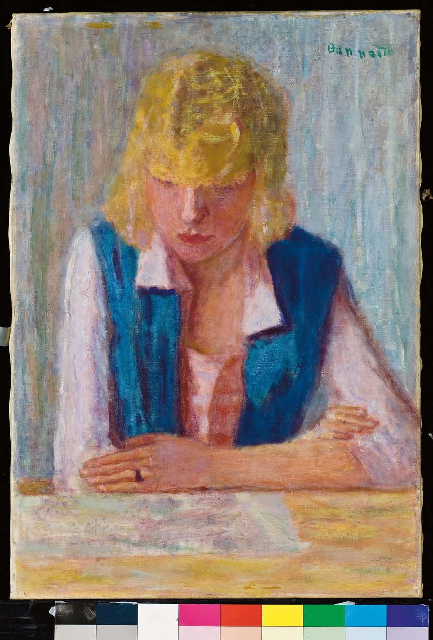 Die Blonde mit der blauen Weste von Pierre Bonnard