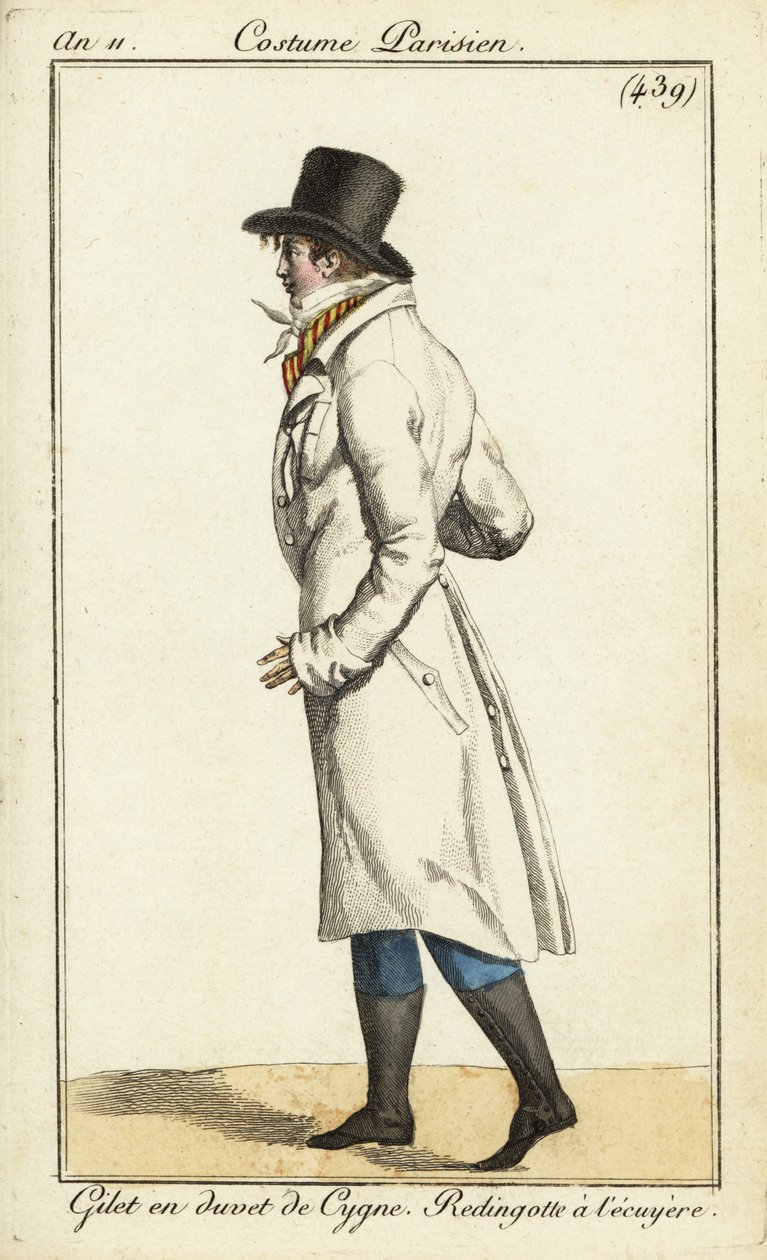 Junger Dandy im Reitermantel, Schwanendaunenweste von Pierre Charles Baquoy