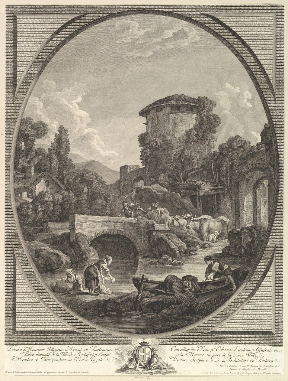 Landschaft mit Brücke und Taubenschlag, 18. Jahrhundert von Pierre Francois Laurent