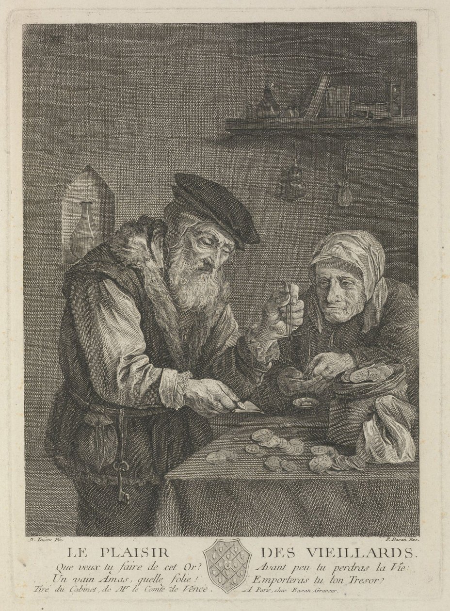 Freuden des Alters nach dem Gemälde von David Teniers dem Jüngeren, Mitte des 18. Jahrhunderts von Pierre François Basan