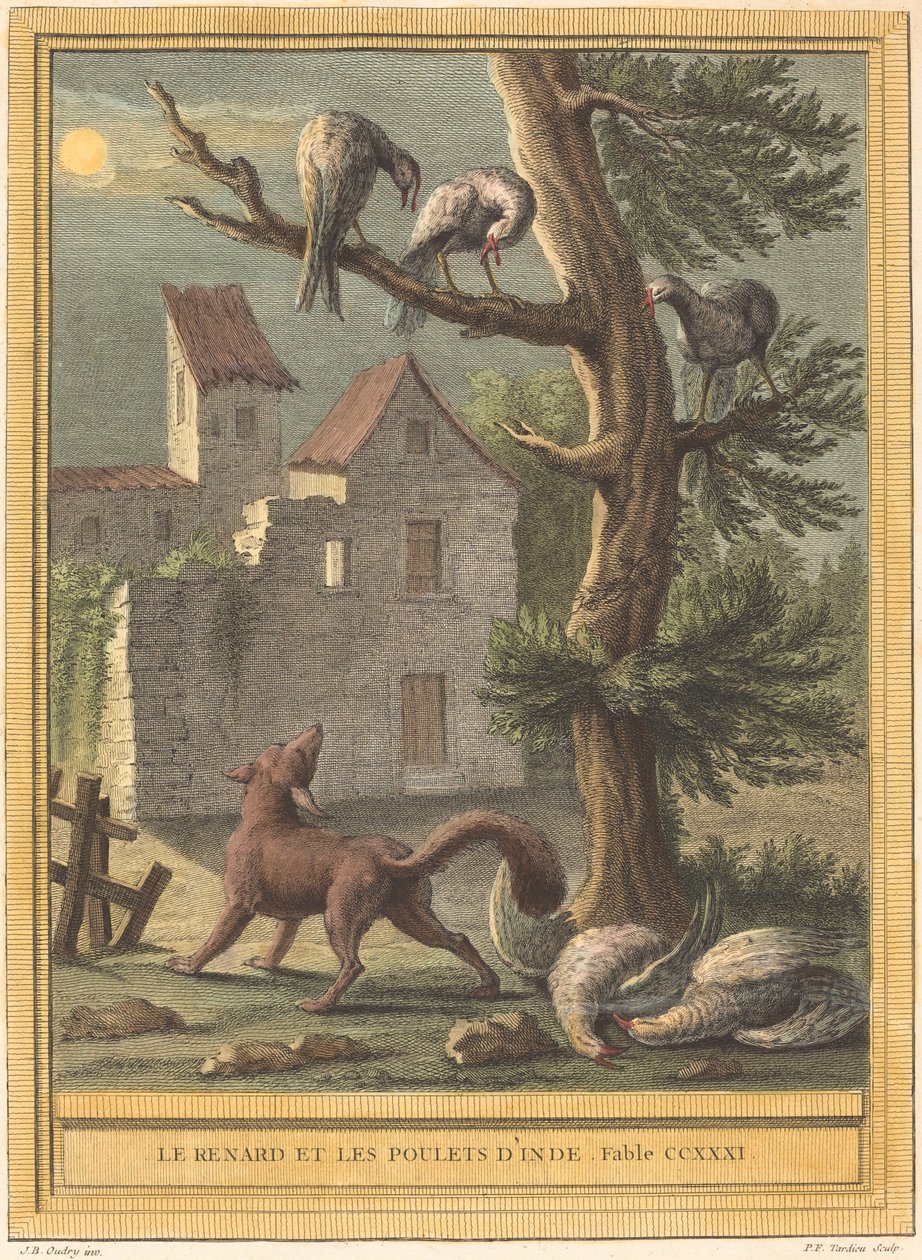 Der Fuchs und die Hühner aus Indien von Pierre François Tardieu after Jean Baptiste Oudry