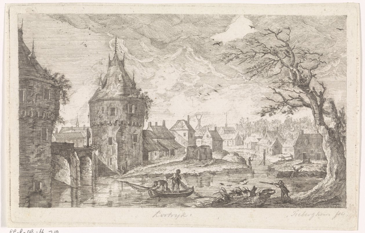Dorfansicht mit Fischern von Pierre Joseph Jacques Tiberghien