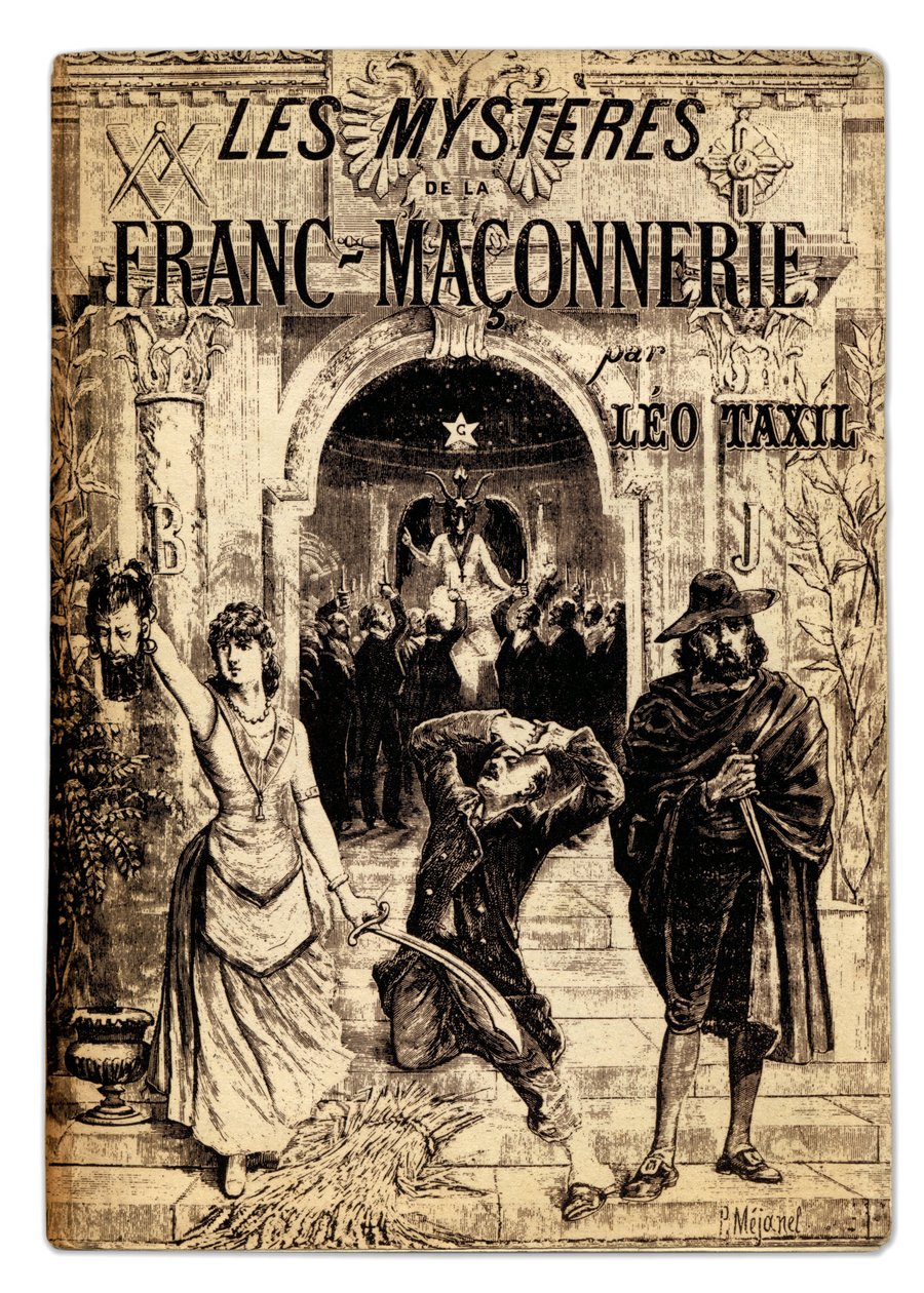 Frontispiz aus dem antimakonischen Werk "Les mysteres de la Franc-masonnerie" von Marie Joseph Gabriel Antoine Jogand-Pages, genannt Leo Taxil (1854-1907), Beschreibung der Geheimnisse der makonischen Riten, Illustration von Pierre Mejanel. 19. Jh. von Pierre Mejanel
