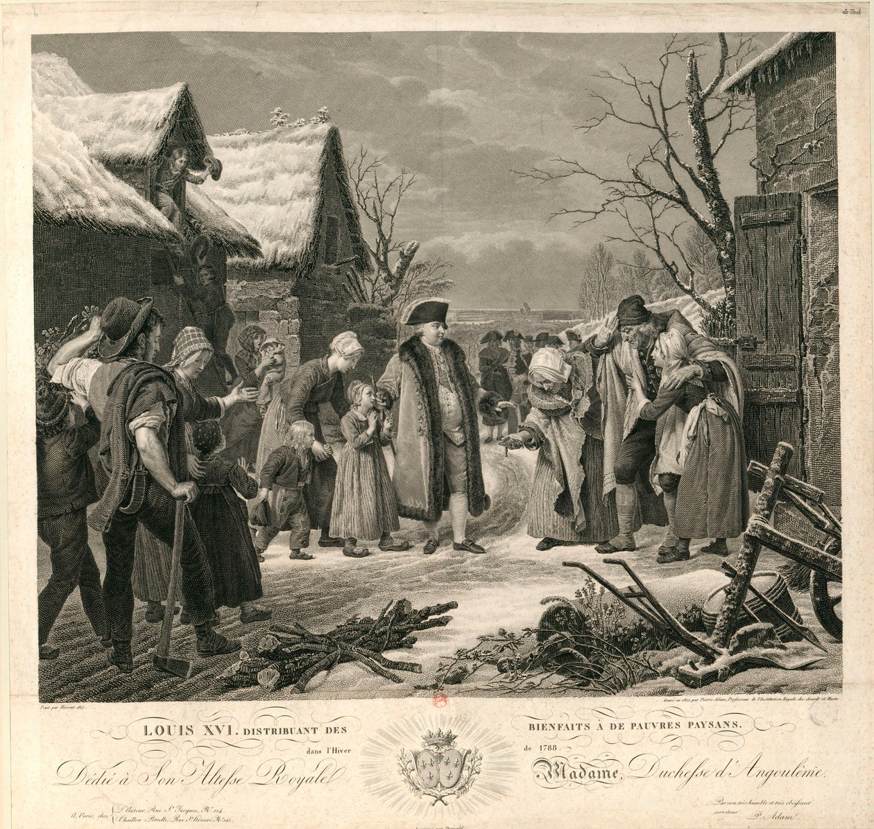 Ludwig XVI. verteilt Almosen an die armen Bauern im Winter 1788, ca. 1817 von Pierre Michel Adam