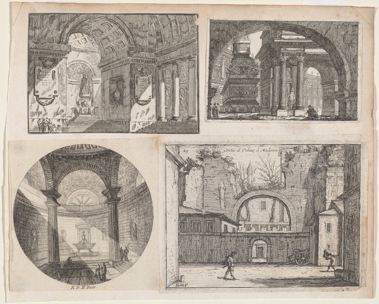 Vorhalle vor einem runden Tempel von Pierre Moreau