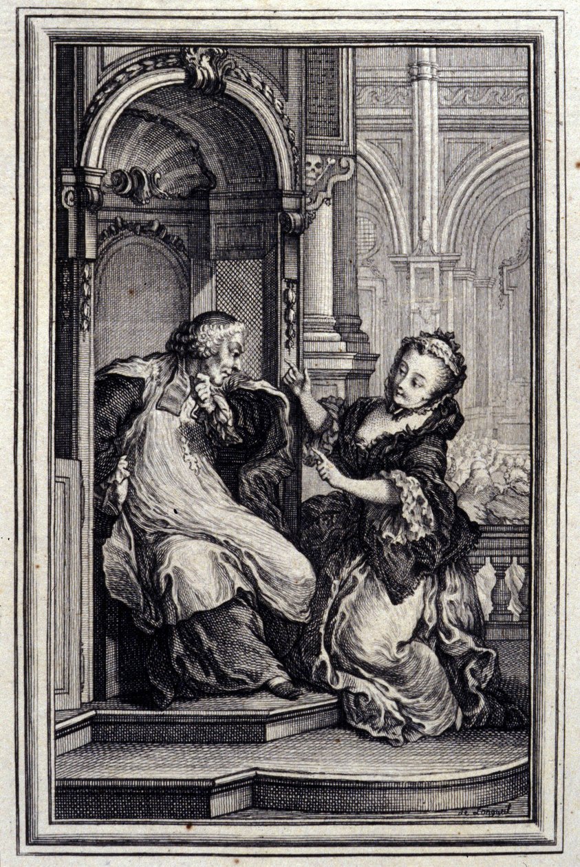 Le Mari Beichtvater - in „Tales et nouvelles en vers“ von Jean La Fontaine. 1776. Illustration von P.P. Choffard von Pierre Philippe Choffard