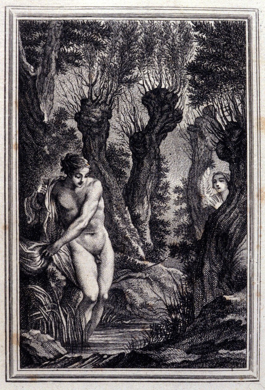 Der Gewissensfall - in „Tales et nouvelles en vers“ von Jean La Fontaine. 1776. Illustration von P.P. Choffard von Pierre Philippe Choffard