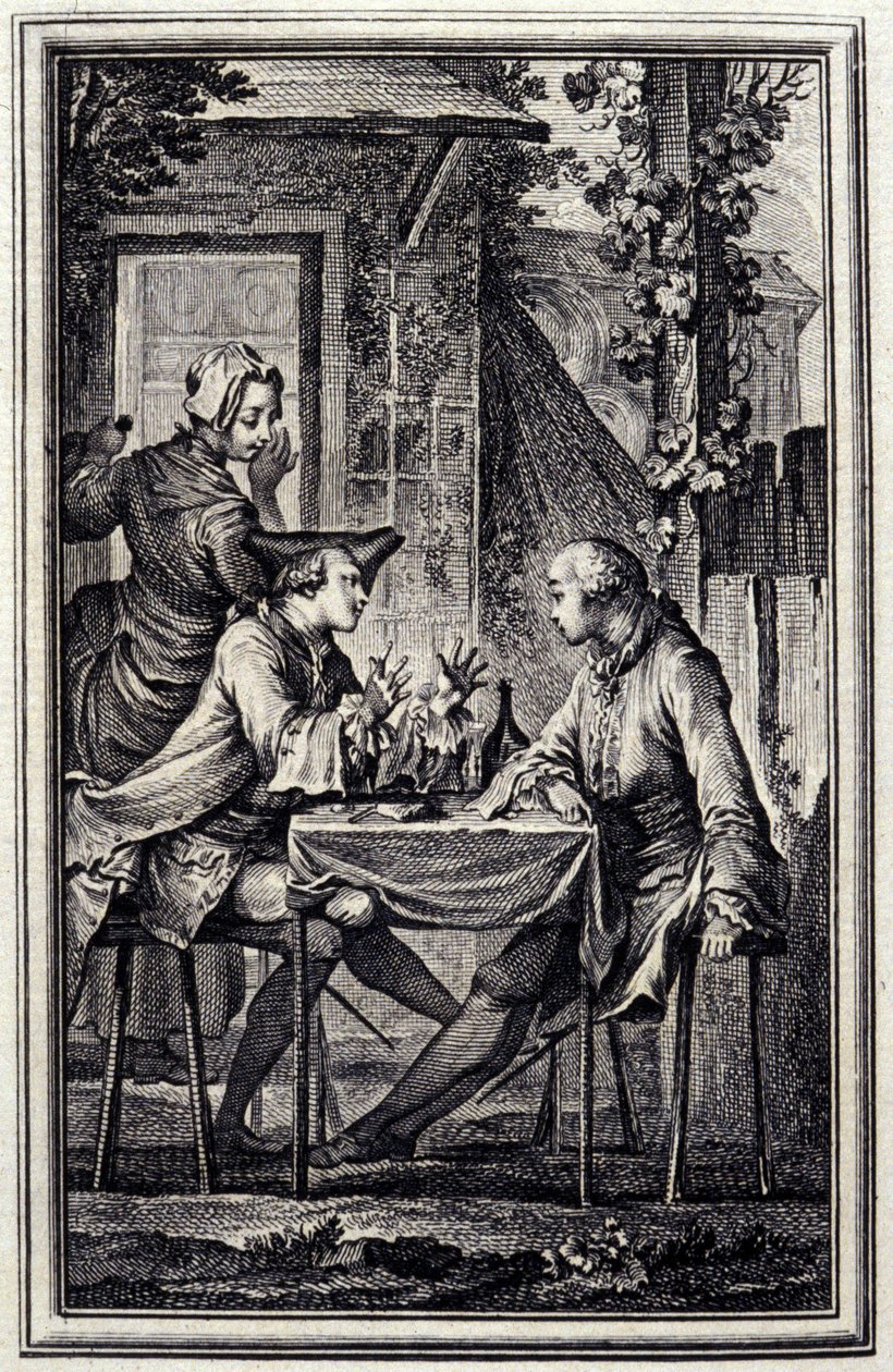 Der Uhrmacher oder der Muschelreparierer. In „Tales et nouvelles en vers“ von Jean de La Fontaine, Amsterdam 1776. illustriert von P.P. Choffard von Pierre Philippe Choffard