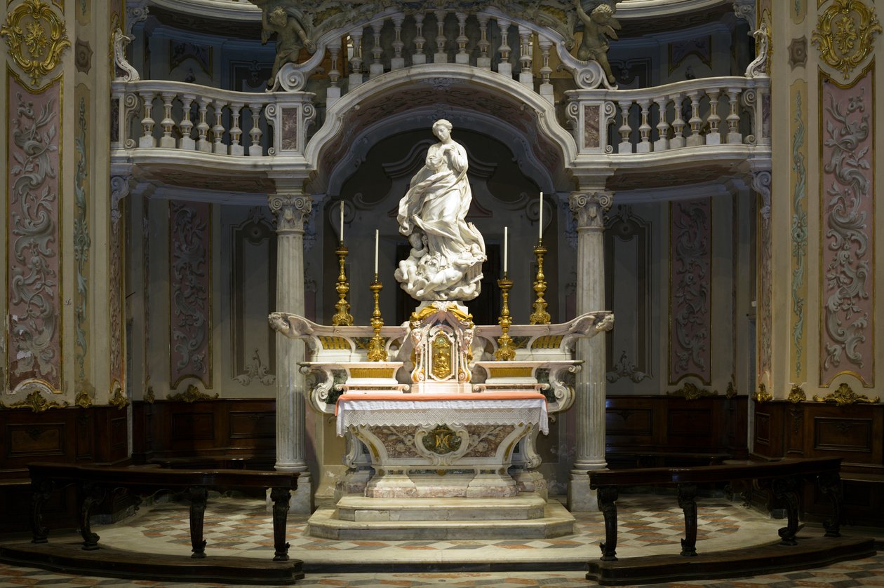 Die Unbefleckte Empfängnis, Santa Maria Immaculata auf dem Altar der szenografischen Kapelle platziert 1669-70 (Marmor) von Pierre Puget