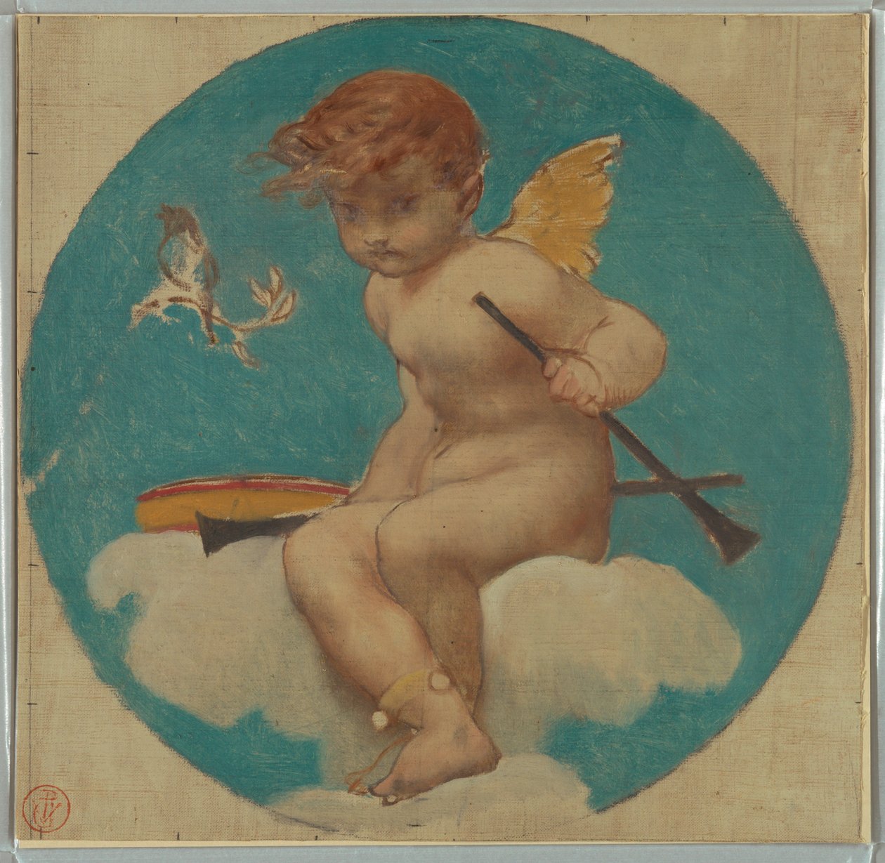 Studie für Rundel mit Putto, der Musikinstrumente hält von Pierre Victor Galland
