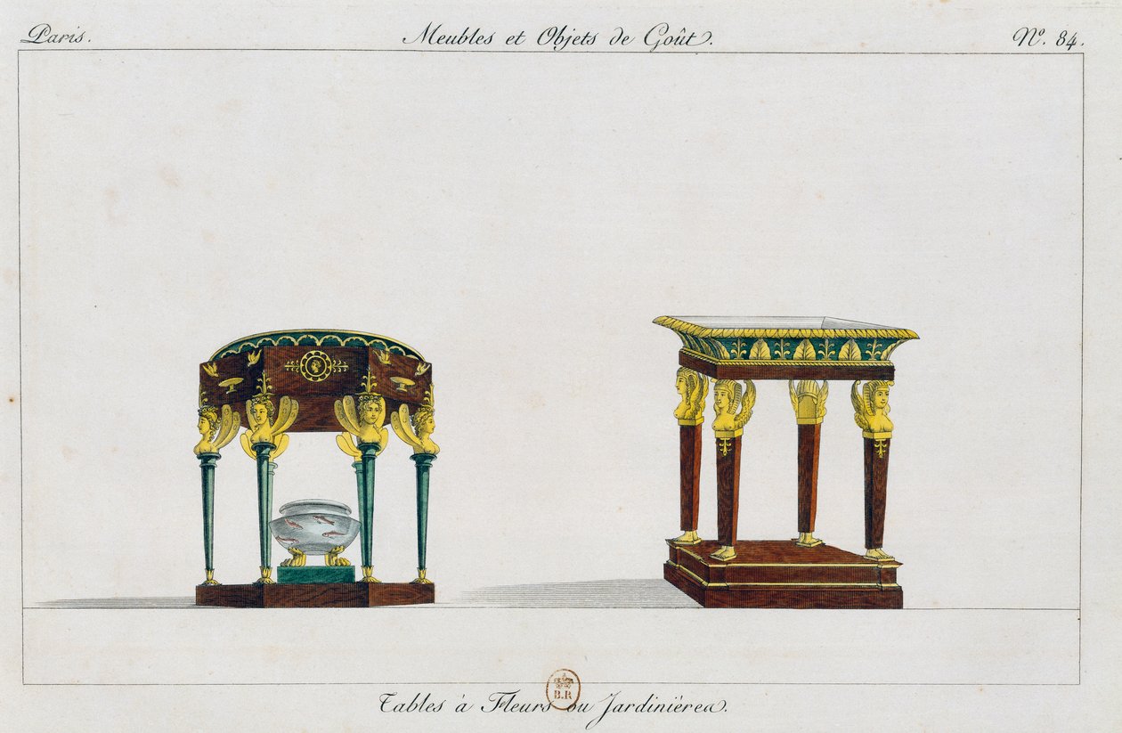 Blumentische oder Blumenständer, Tafel 84, Illustration aus Collection de meubles et objects de gout von Pierre de La Mesangere