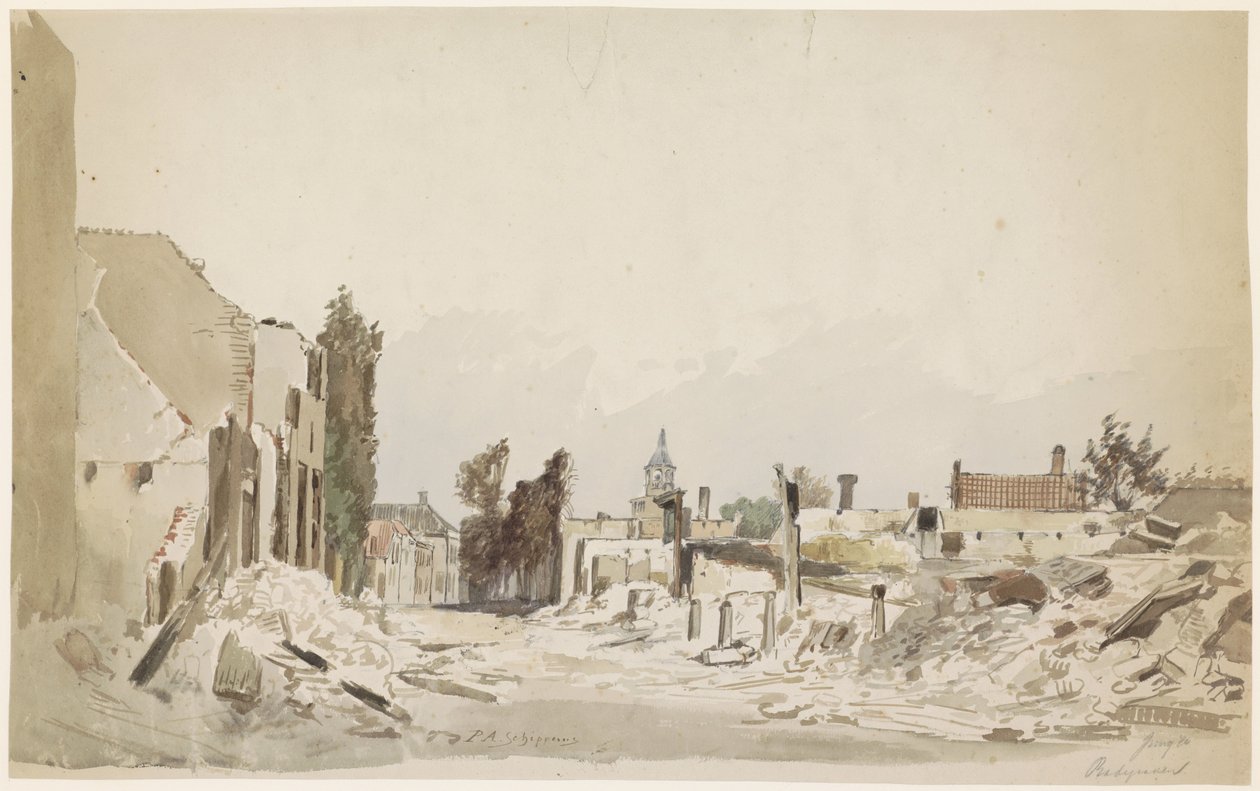 Die Ruinen in Bodegraven nach dem Brand im Juni 1870 von Piet Schipperus