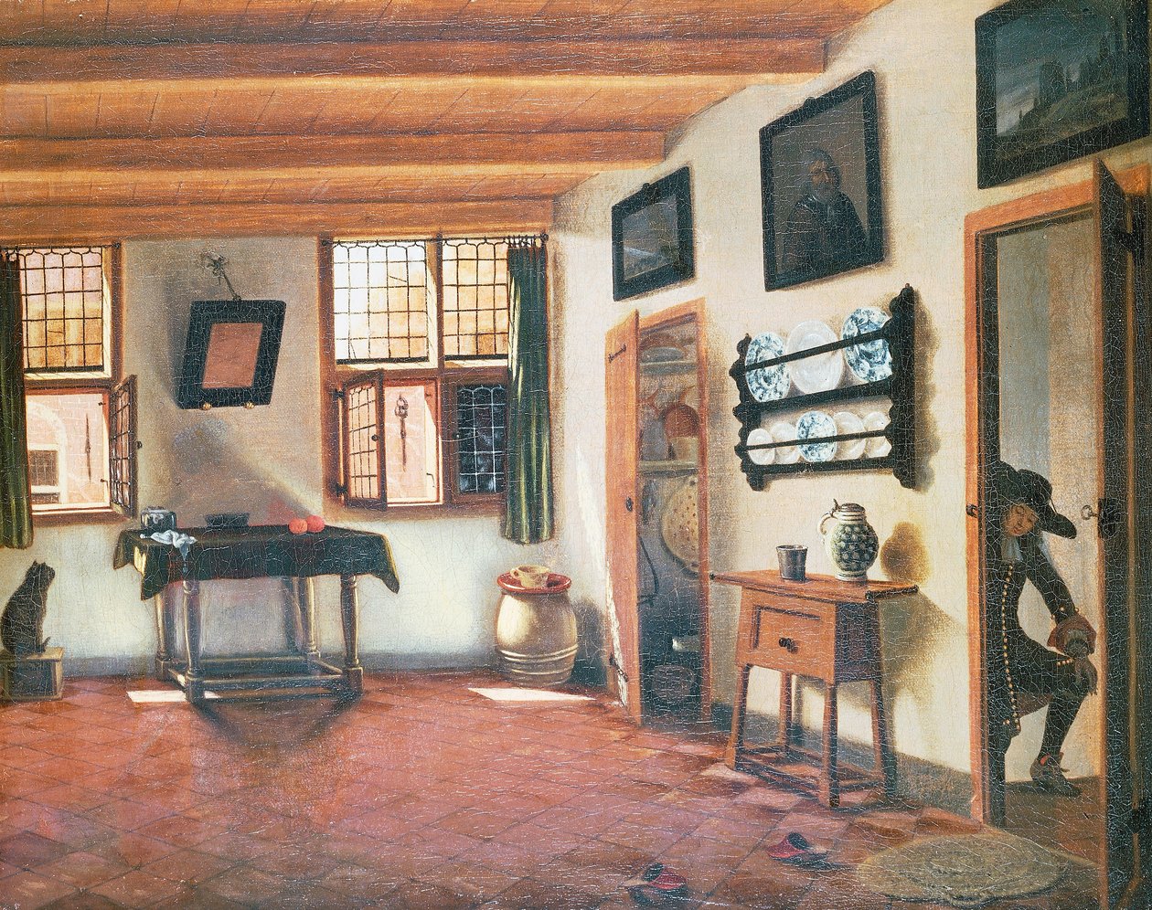 Innenraum eines niederländischen Hauses, ca. 1670, Gemälde von Pieter Janssens Elinga von Pieter Janssens