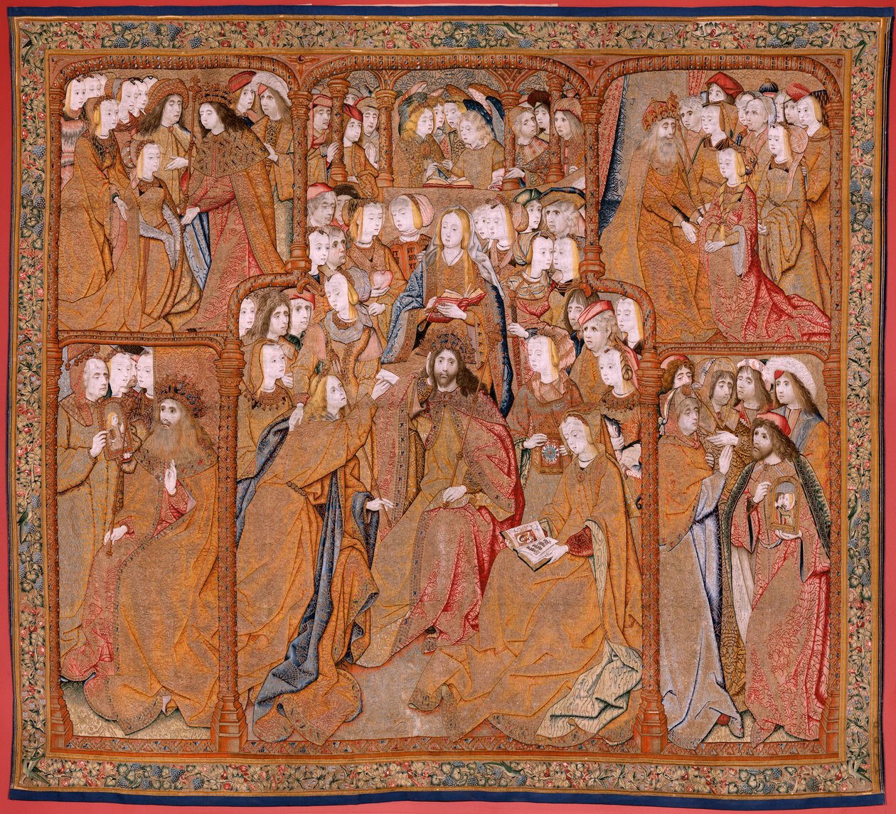 Flämischer Wandteppich. Serie Triumphe der Mutter oder Paños de Oro. Verkündigung. Zweiter Wandteppich in der Serie. Modell Colin de Cooter (?). Herstellung Pieter van Aelst (oder van Edingen), Brüssel. Ca 1500-1502. Stoff Gold, Silber, Seide und Wolle. von Pieter (studio of) Coecke van Aelst