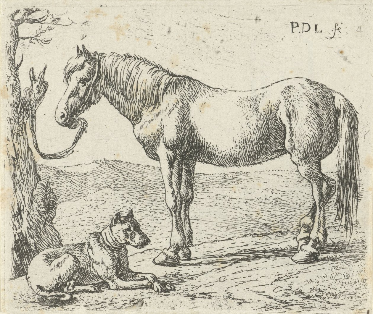 Pferd und Hund auf einer Weide von Pieter Bodding van Laer