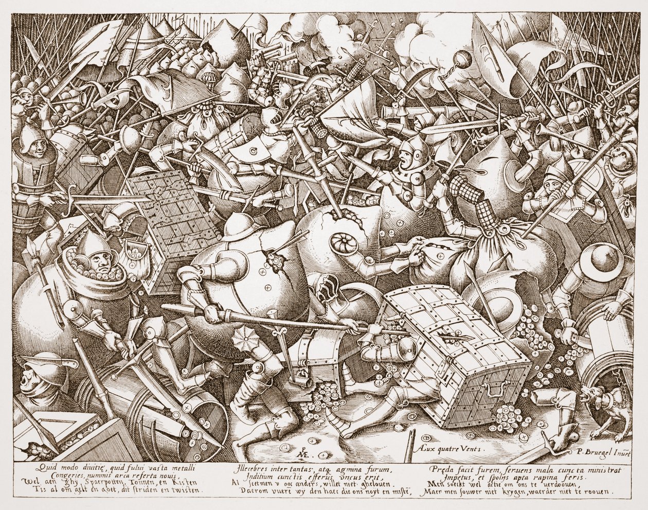 Der Kampf ums Geld, graviert von Pieter van der Heyden, nach 1570 von Pieter Bruegel the Elder