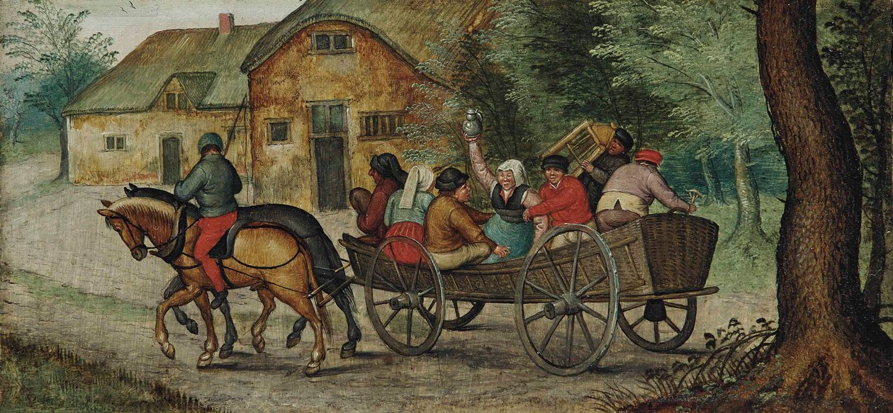 Bauern in einem offenen Wagen von Pieter Brueghel the Younger