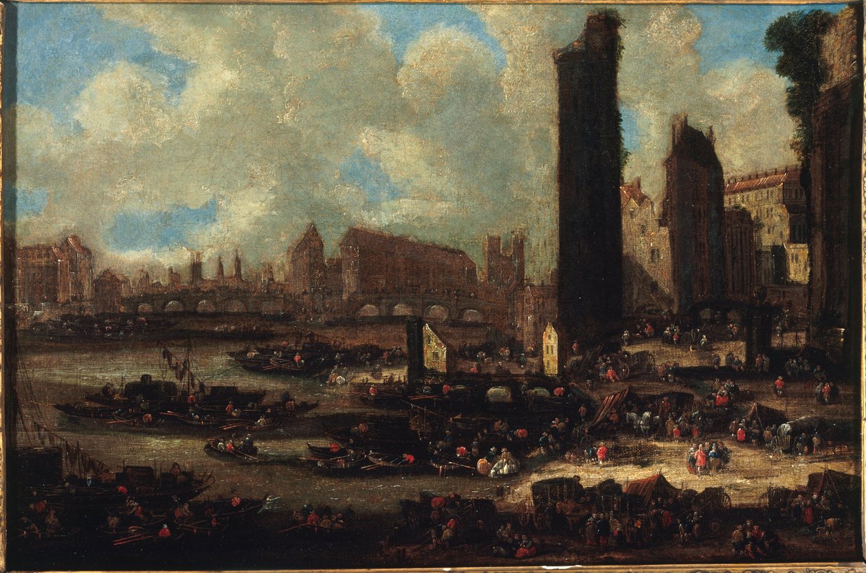 Der Pont-Neuf, die Cité, der Turm und das Tor von Nesle, um 1650 von Pieter Casteels