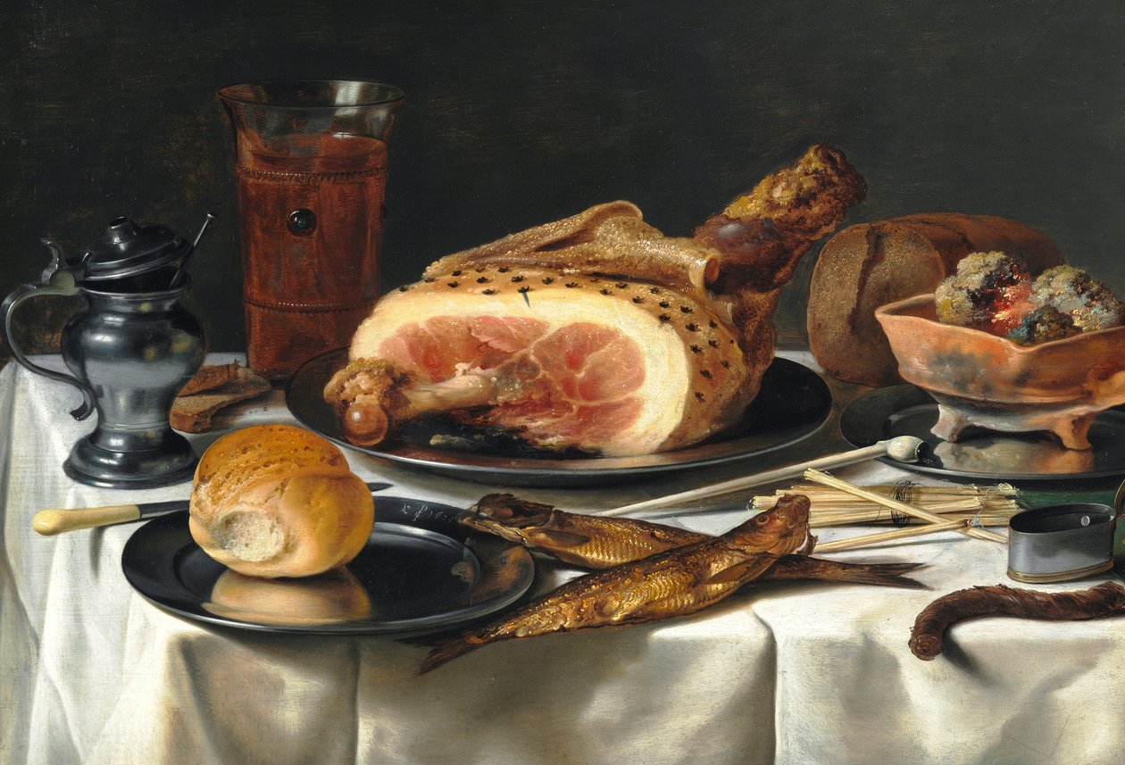 Stillleben mit Schinken von Pieter Claesz