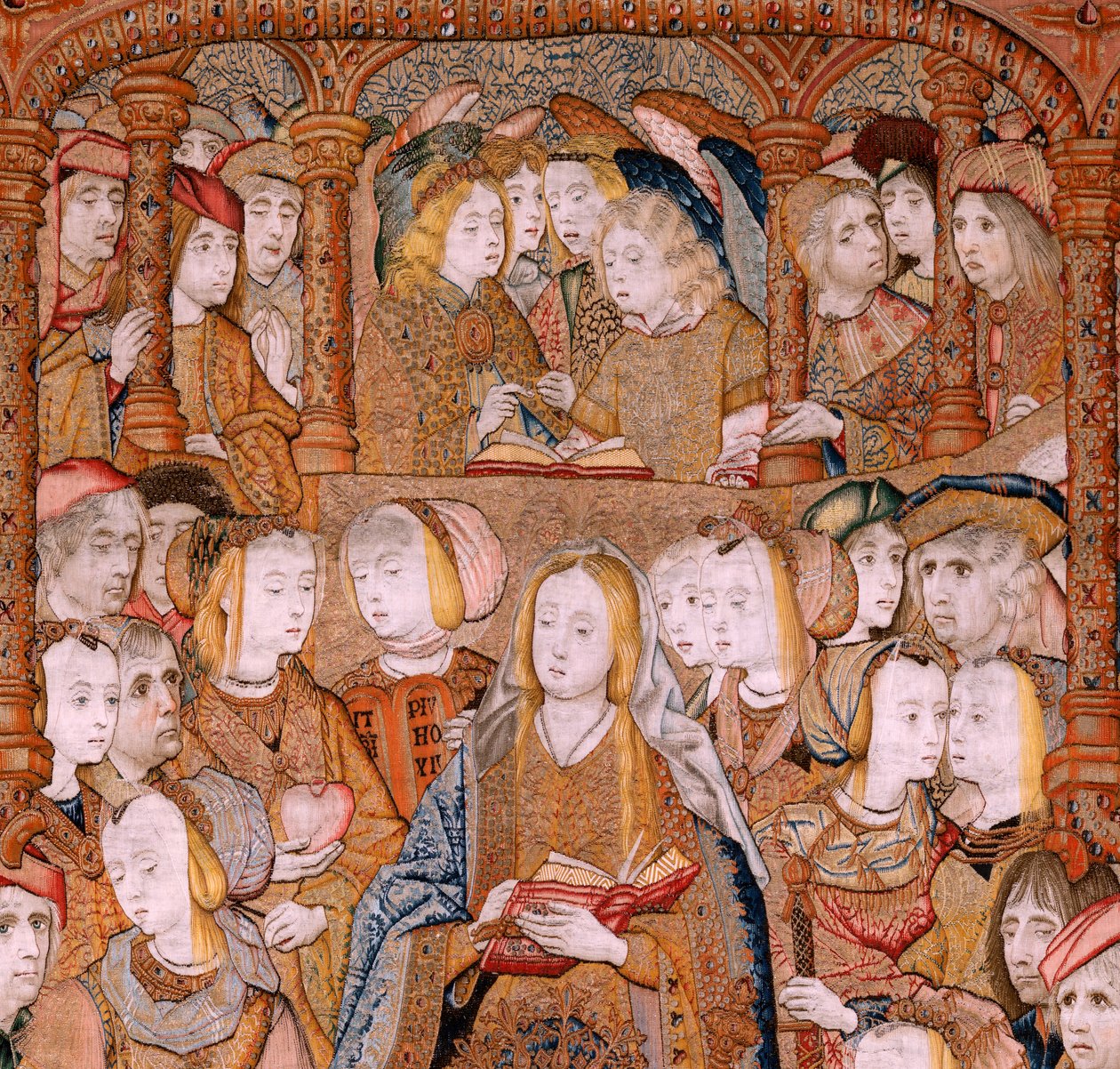 Serie Triumphe der Mutter oder Paños de Oro. Verkündigung (La Anunciación). Zweite Tapisserie in der Serie. Modell Colin de Cooter (?). Herstellung Pieter van Aelst (oder van Edingen), Brüssel. Ca. 1500-1502. von Pieter Coecke van Aelst