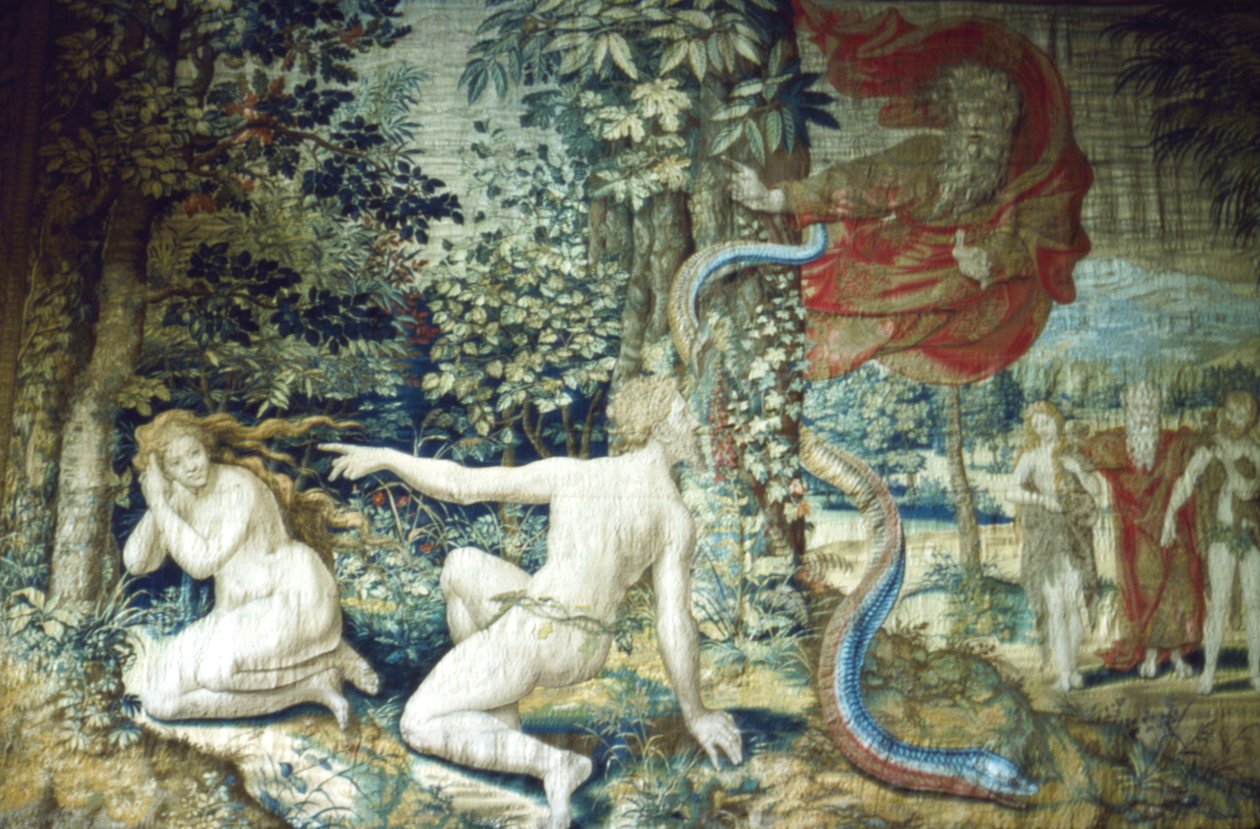 Florenz. Adam und Eva nach dem Sündenfall, Brüsseler Wandteppich, 1548, 20. Jahrhundert von Pieter Coecke van Aelst