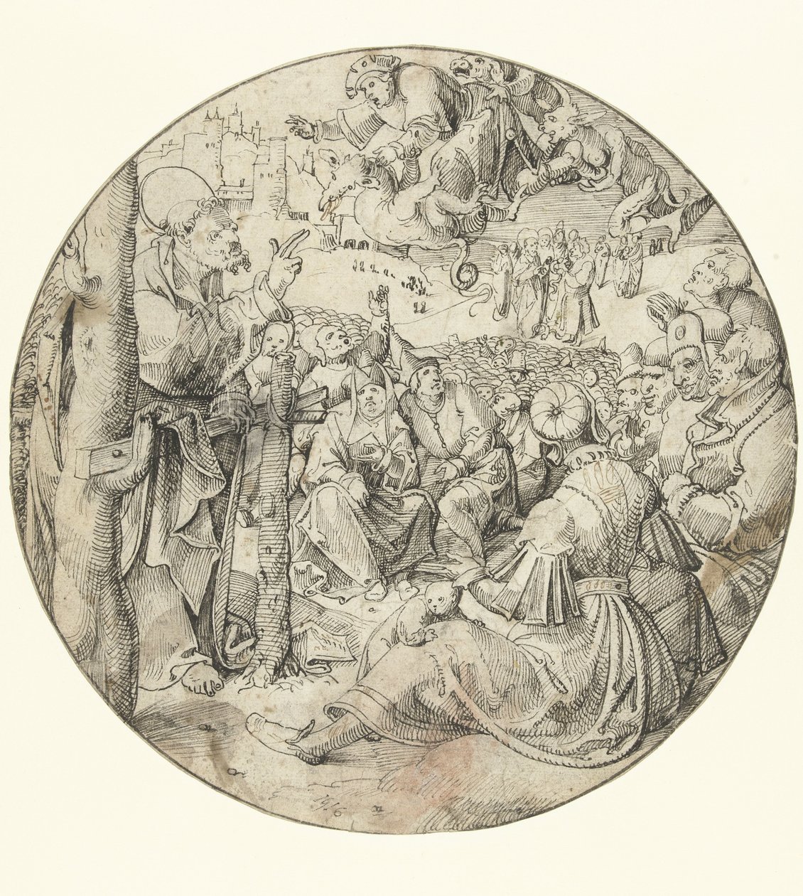 Petrus verursacht den Sturz des Zauberers Simon von Pieter Cornelisz. genaamd Kunst