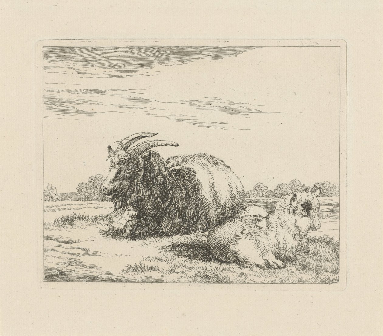 Liegender Bock und Zicklein von Pieter Gerardus van Os