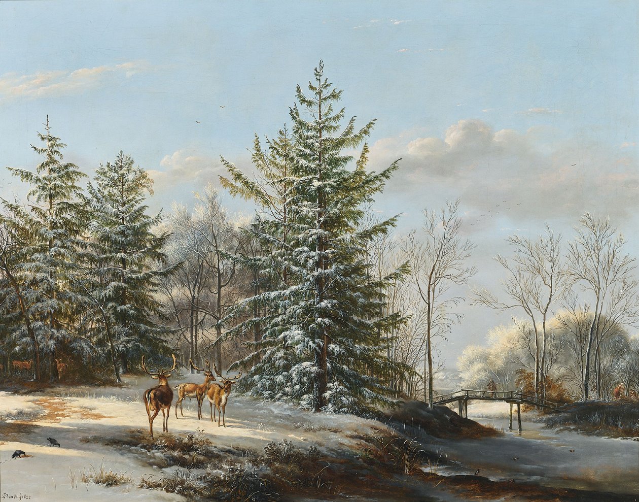 Winterlandschaft mit Damhirschen von Pieter Gerardus van Os