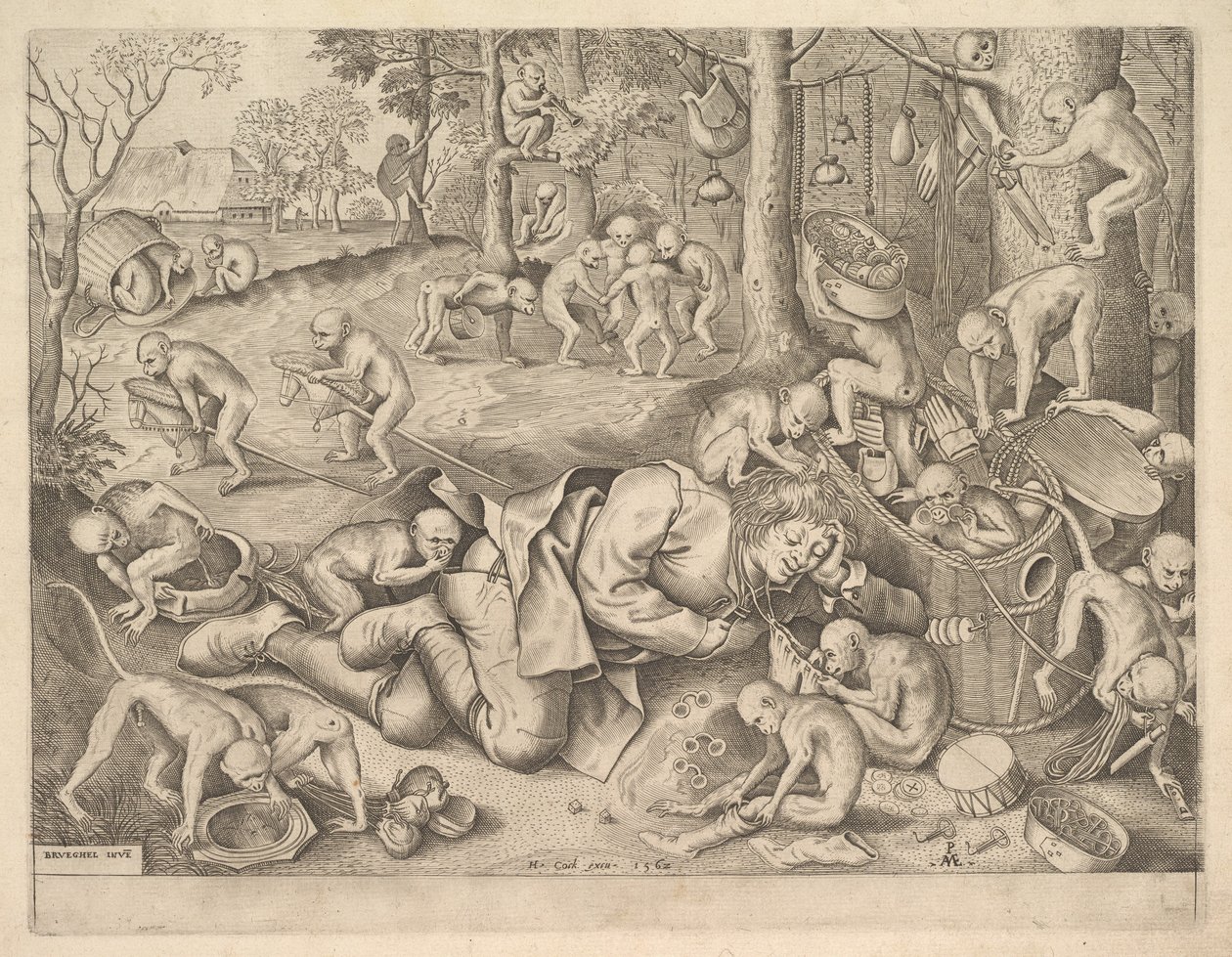 Der Kaufmann, der von Affen beraubt wird, 1562 von Pieter Heyden van der