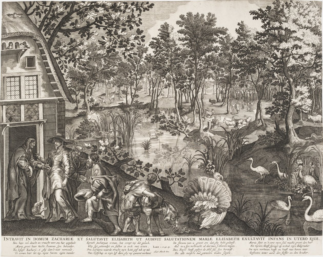 Die Heimsuchung in einer bewaldeten Landschaft von Pieter II de Jode