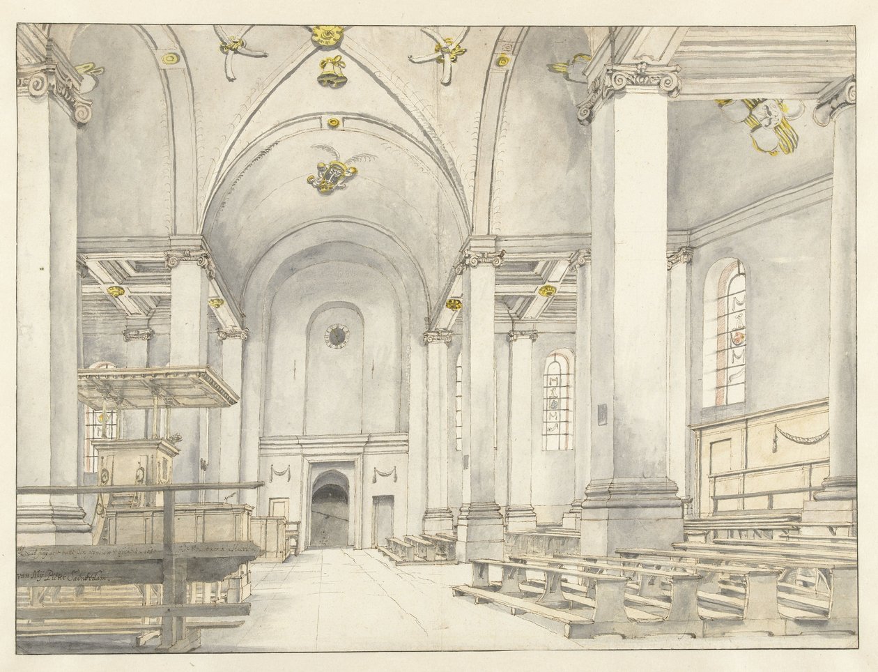 Ansicht des Kirchenschiffs der Nieuwe Kerk, Haarlem, Blick nach Westen von Pieter Jansz Saenredam