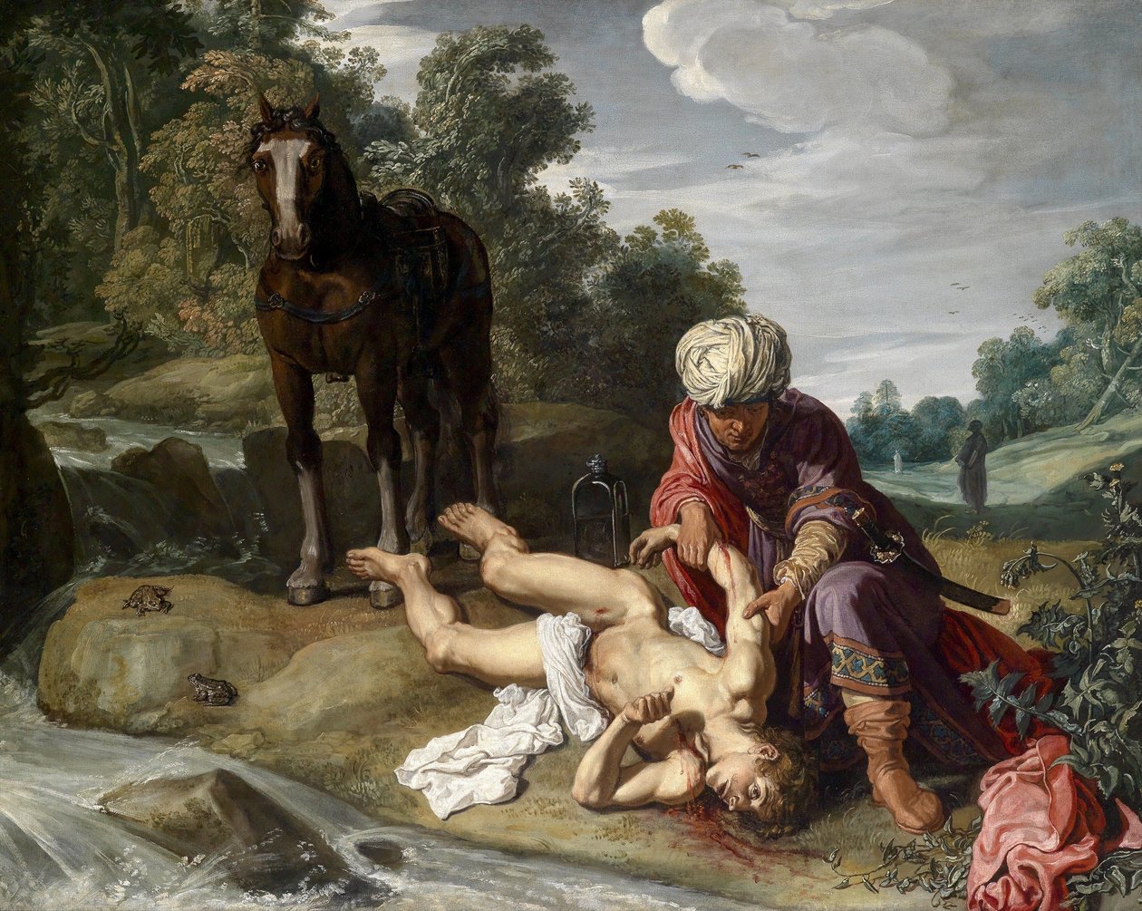 Der barmherzige Samariter, der die Wunden des Reisenden versorgt (Lukas 10:25-37) von Pieter Lastman