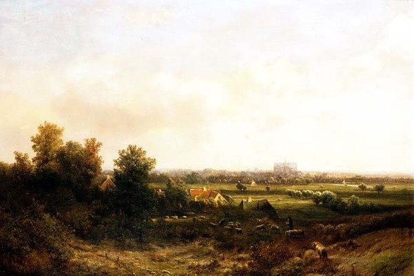 Ein Schäfer und seine Herde in der Nähe von Haarlem von Pieter Lodewijk Francisco