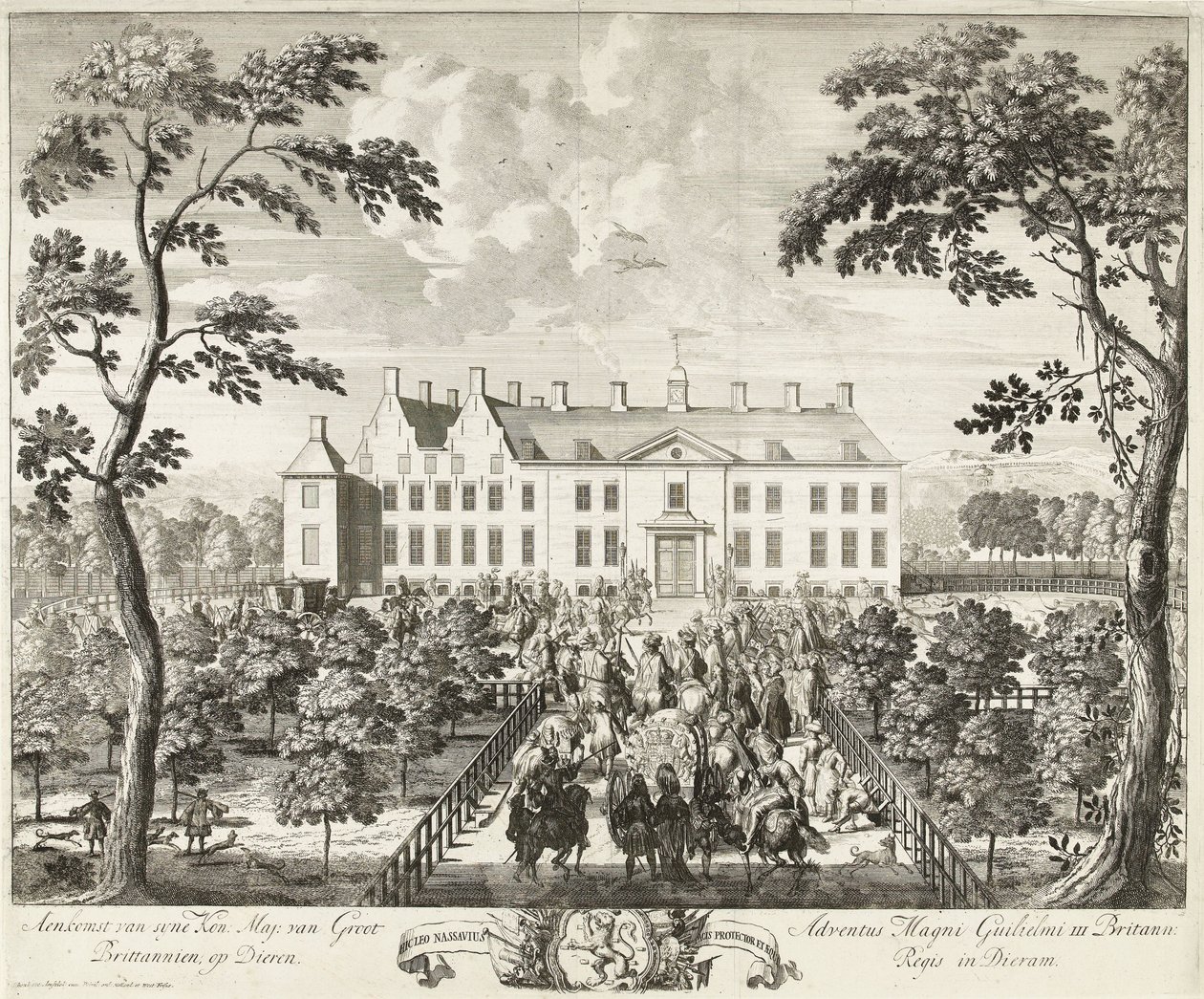 Ankunft von Wilhelm III. im Jagdschloss Hof te Dieren, 1691 von Pieter Schenk