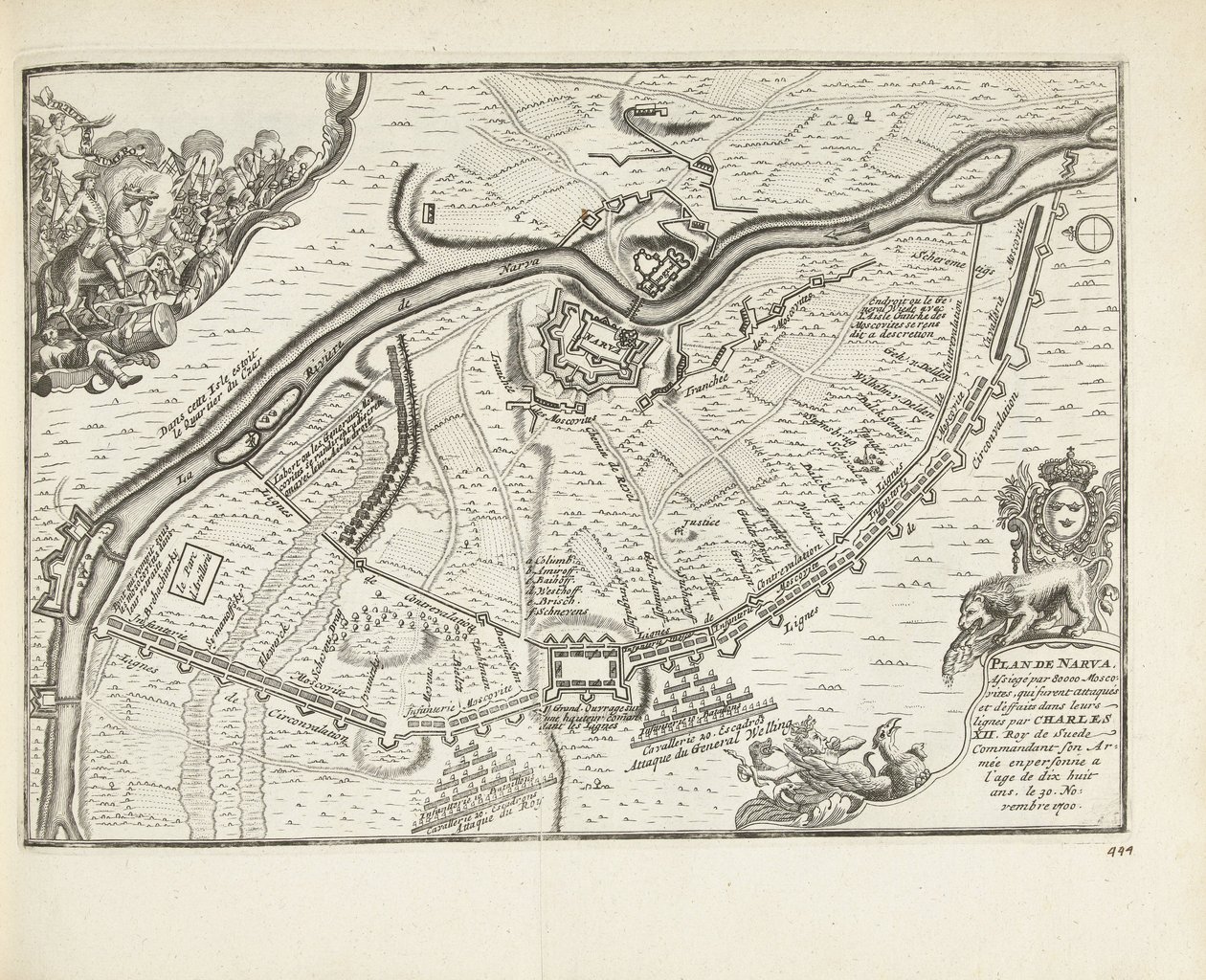 Die Belagerung und Schlacht von Narva im Jahr 1700, 1726 von Pieter Van der Aa